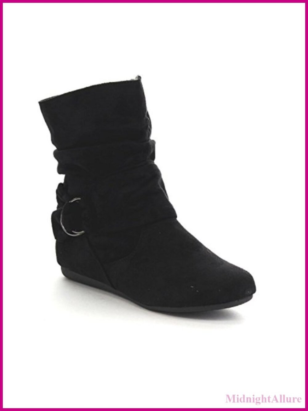 Suede Slouch Mid Calf Flat Heel Side Zipper Winter Boots